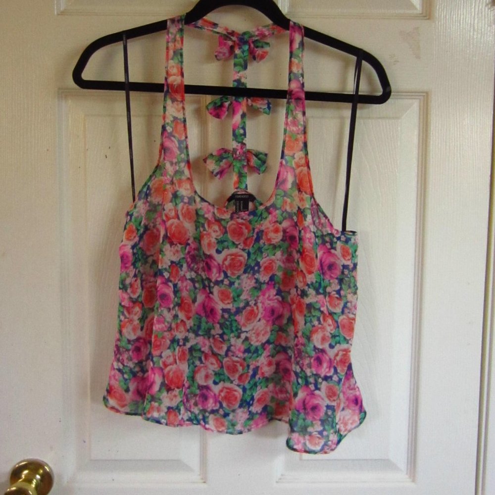 Forever 21 chiffon top with bow back med